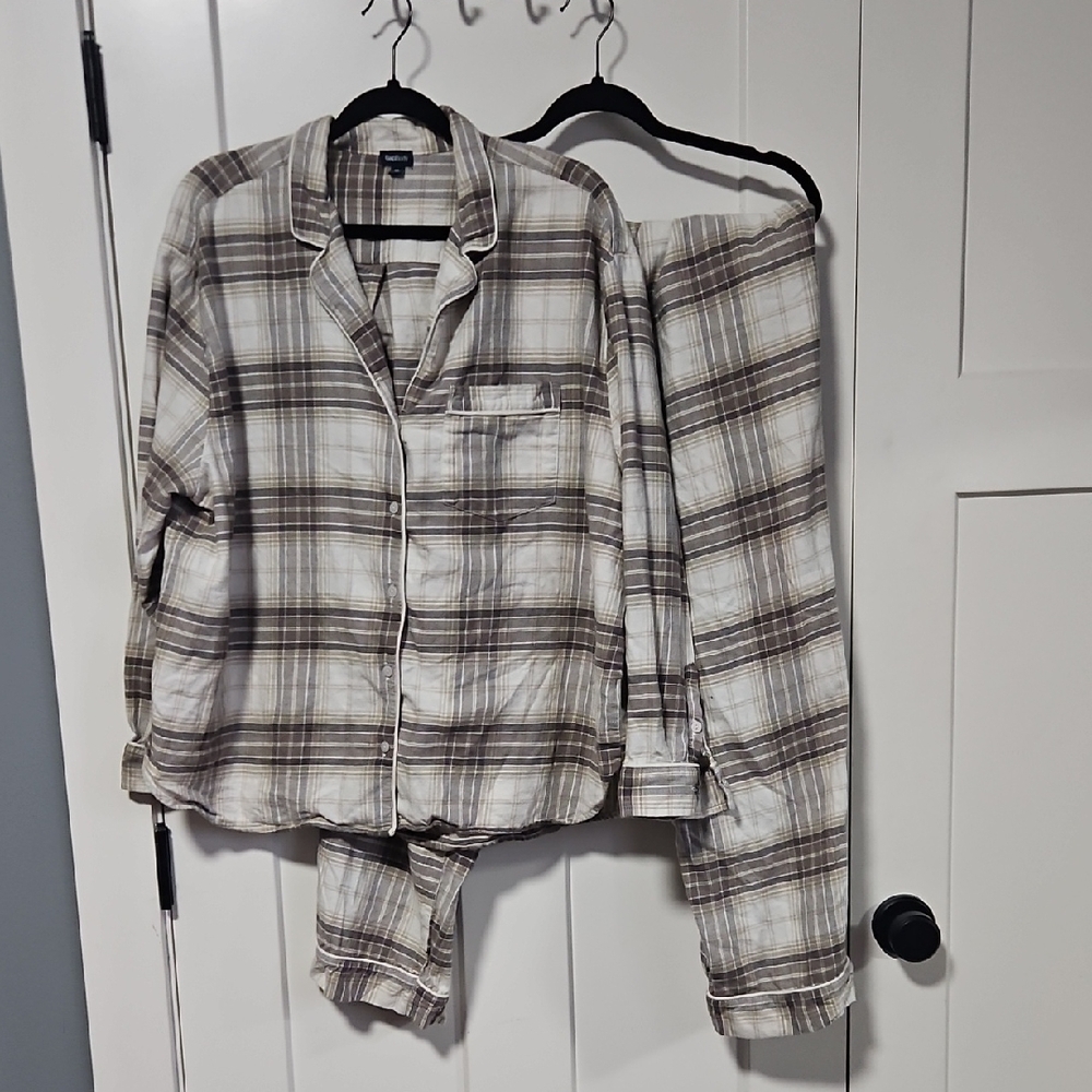 GapBody Pajama Set Women's XL Plaid Cotton Sleepwear Button Front Top Pants